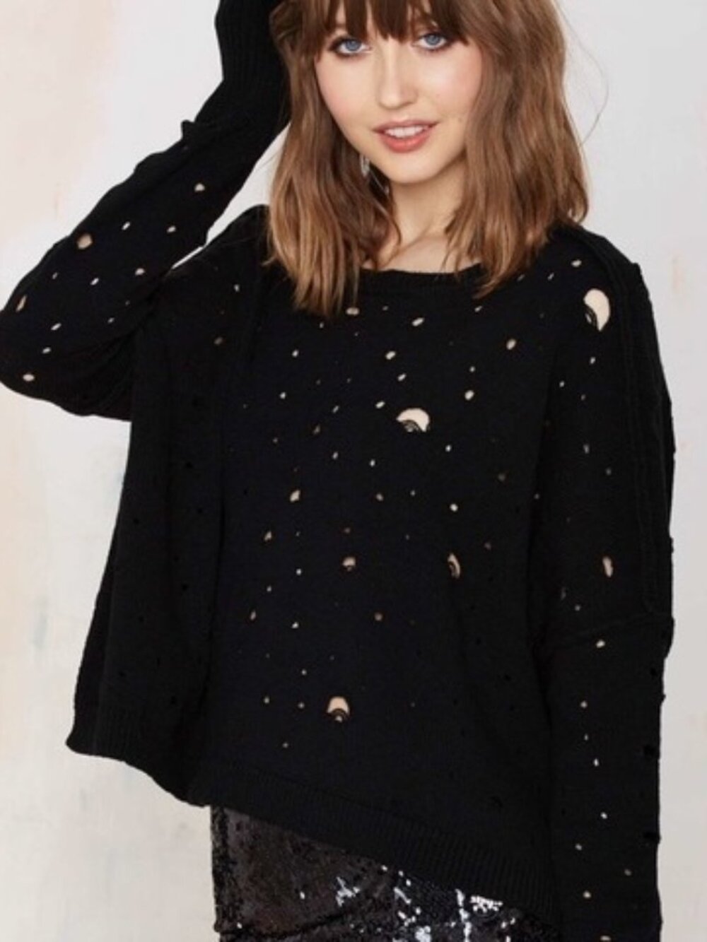 Grunge Hole Distressed Open-Knit Pullover Oversized Sweater Goth Long Sleeve
